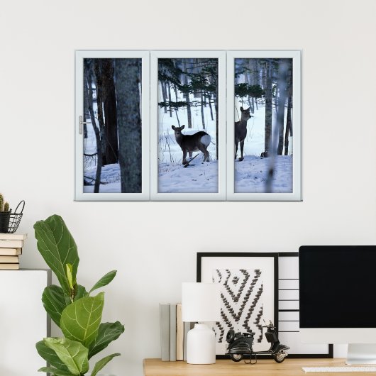 Twee Deers in het Venster van Bossen met een Poste Poster (Thuiskantoor)