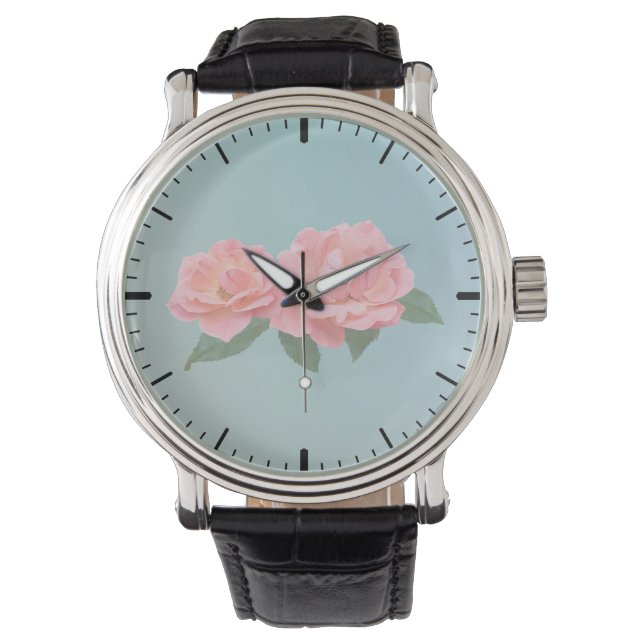 Twee delicate roze rozen horloge (Voorkant)