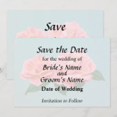 Twee Delicate Roze Rozen Save The Date (Voorkant / Achterkant)
