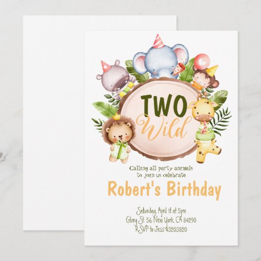 Twee dieren van de wilde partij kaart (Voorkant / Achterkant)