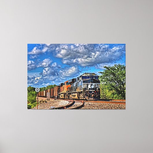 Twee diesellocomotieven met 60 x 40 inch groot canvas afdruk (Voorkant)
