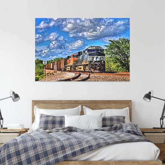 Twee diesellocomotieven met 60 x 40 inch groot canvas afdruk (Insitu (Slaapkamer))