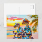Twee dino's op Sunset Bike Ride Feestdagenkaart (Voorkant / Achterkant)