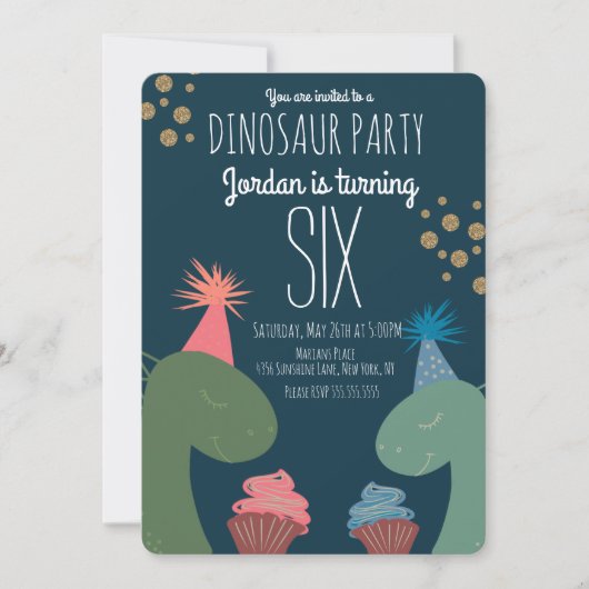 Twee Dinosaur Birthday Cupcakes Glittler Confetti Kaart (Voorkant)