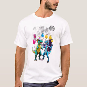 Twee dinosaurussen dansen alsof ze op een feestje t-shirt