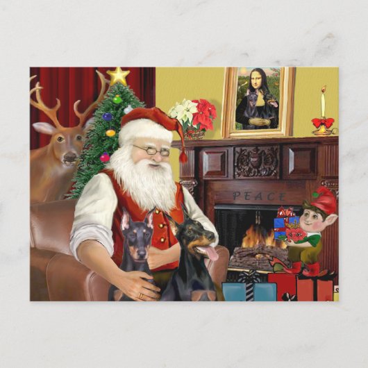 Twee Dobermanns van Sinterklaas Feestdagenkaart (Voorkant)