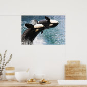 Twee dodelijke walvissen springen uit het water poster (Keuken)