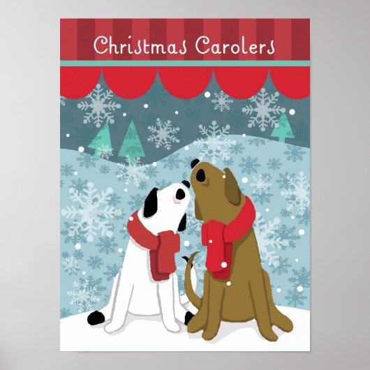 Twee Dog-kerstCarolers die in Snow zingen Poster (Voorkant)
