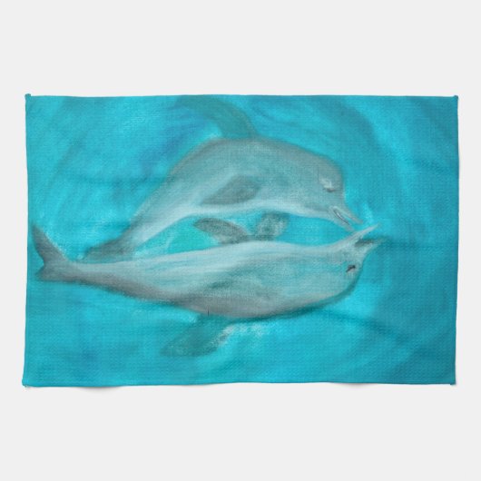 Twee dolfijnen die Wilde en Vrije in de Oceaan spe Theedoek (Horizontaal)