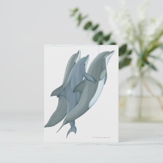 Twee dolfijnen met lenosie briefkaart (Staand voorkant)