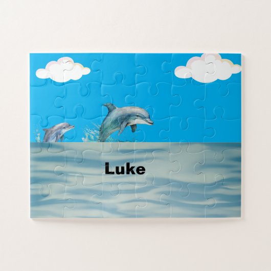 Twee dolfijnen spelen legpuzzel (Horizontaal)