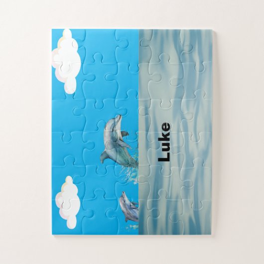 Twee dolfijnen spelen legpuzzel (Verticaal)