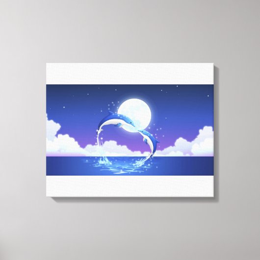 Twee dolfijnen zonder fles springen uit het water canvas afdruk (Voorkant)
