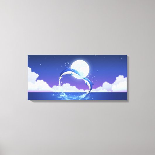 Twee dolfijnen zonder fles springen uit het water canvas afdruk (Voorkant)