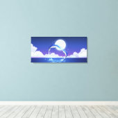 Twee dolfijnen zonder fles springen uit het water canvas afdruk (Insitu (Houten vloer))