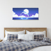 Twee dolfijnen zonder fles springen uit het water canvas afdruk (Insitu (Slaapkamer))