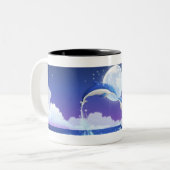 Twee dolfijnen zonder fles springen uit het water tweekleurige koffiemok (Voorkant links)