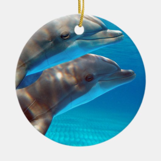 Twee dolfijnen zwemmen keramisch ornament (Voorkant)