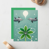 Twee dolfijnen zwemmen notitiekaartje (Voorkant / Achterkant in situ)