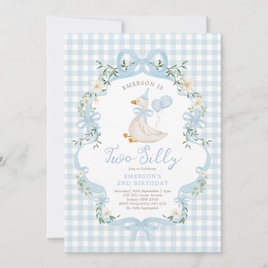 Twee domme gans blauwe strik meisje 2e verjaardag kaart (Voorkant)