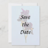 Twee donkere Paarse Irises sparen de Datum Save The Date (Achterkant)