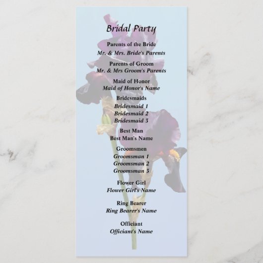Twee donkere Paarse Irises Wedding Programme Programmakaart (Achterkant)