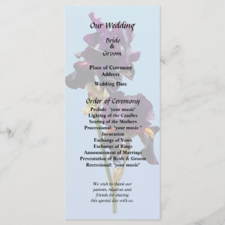 Twee donkere Paarse Irises Wedding Programme Programmakaart