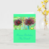 TWEE DONKERRODE WIJN-GEKLEURDE DAHLIA'S KAART (Gele Bloem)