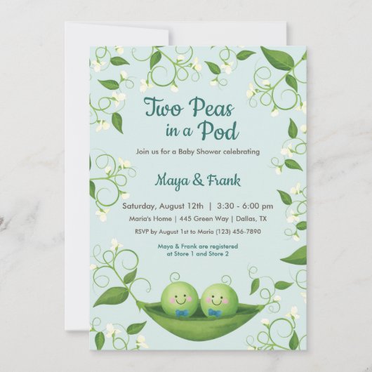 Twee doperwten in een pod-babyjongen die twee twee kaart (Voorkant)