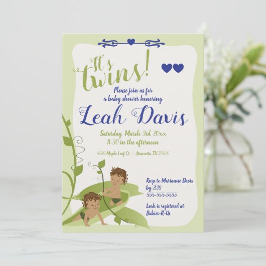 Twee doperwten in een pod, babypadvinders kaart (Staand voorkant)