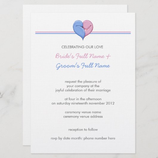 Twee Doves één hart 2 bruiloft uitnodiging (Voorkant / Achterkant)