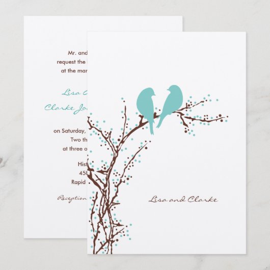 Twee Doves {mod} Wedding Invitations Kaart (Voorkant / Achterkant)