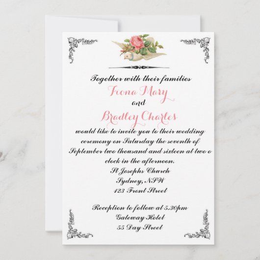 Twee Doves Wedding Invitation Vintage Kaart (Voorkant)