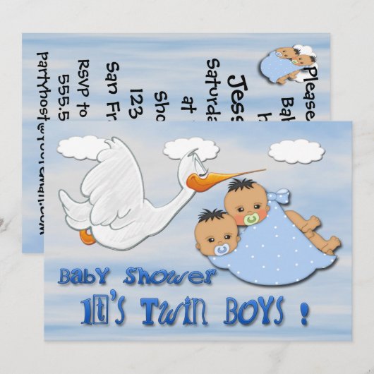 Twee dozen - Stork Baby Shower Invitting Kaart (Voorkant / Achterkant)