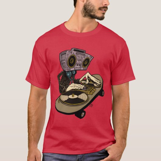 twee draaitafels en een skateboard grappig t-shirt (Voorkant)