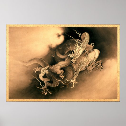 Twee Dragons in Clouds (1885) door Kanō Hōgai Poster (Voorkant)