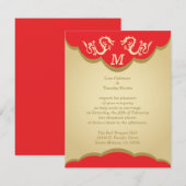Twee dragons Monogrammed Asian Wedding Invitation Kaart (Voorkant / Achterkant)