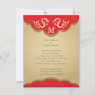 Twee dragons Monogrammed Asian Wedding Invitation Kaart