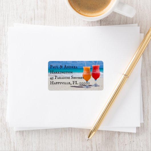 Twee drankjes op strandadreslabels etiket (Insitu)