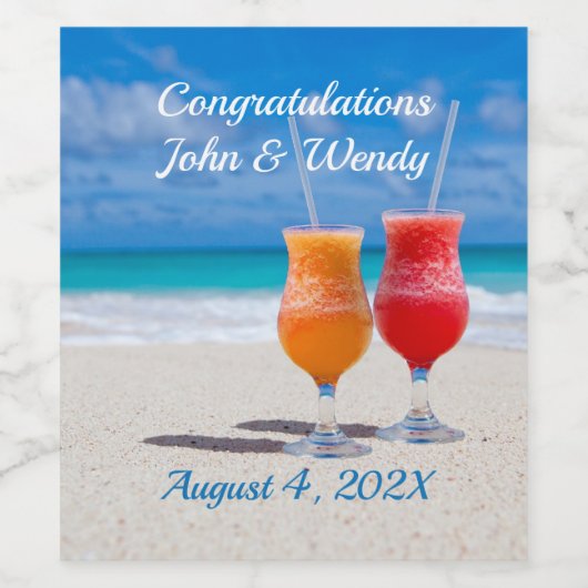 Twee Drinken op de huwelijkskoppels van het strand Wijn Etiket (Enkel label)