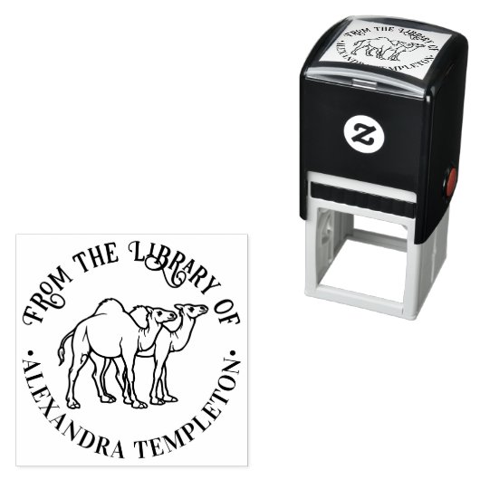 Twee Dromedaris Kamelen Overzicht Bibliotheek Boek Zelfinktende Stempel (In situ)