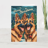 Twee Duitse herder Merry Christmas gepersonaliseer Feestdagen Kaart (Voorkant)