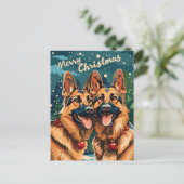 Twee Duitse herder Vrolijk Kerstfeest Briefkaart (Staand voorkant)