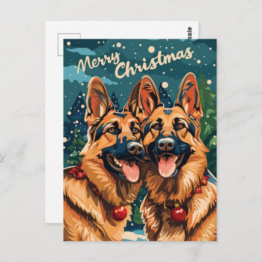 Twee Duitse herder Vrolijk Kerstfeest Briefkaart (Voorkant / Achterkant)