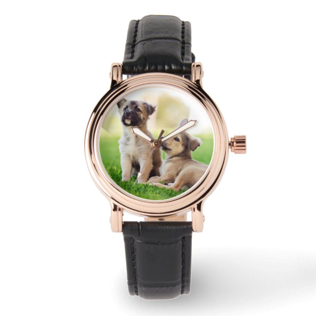Twee Duitse Puppies van Shepherd Horloge (Voorkant)