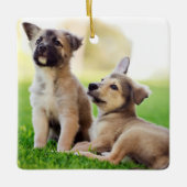 Twee Duitse Puppies van Shepherd Keramisch Ornament (Voorkant)