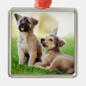 Twee Duitse Puppies van Shepherd Metalen Ornament (Voorkant)