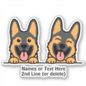 Twee Duitse Shepherd Dog Cartoon voegt naamtekst t Sticker (Voorkant)