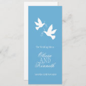 Twee duiven blauw en wittebruiloft diner menu (Voorkant / Achterkant)