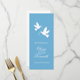 Twee duiven blauw en wittebruiloft diner menu